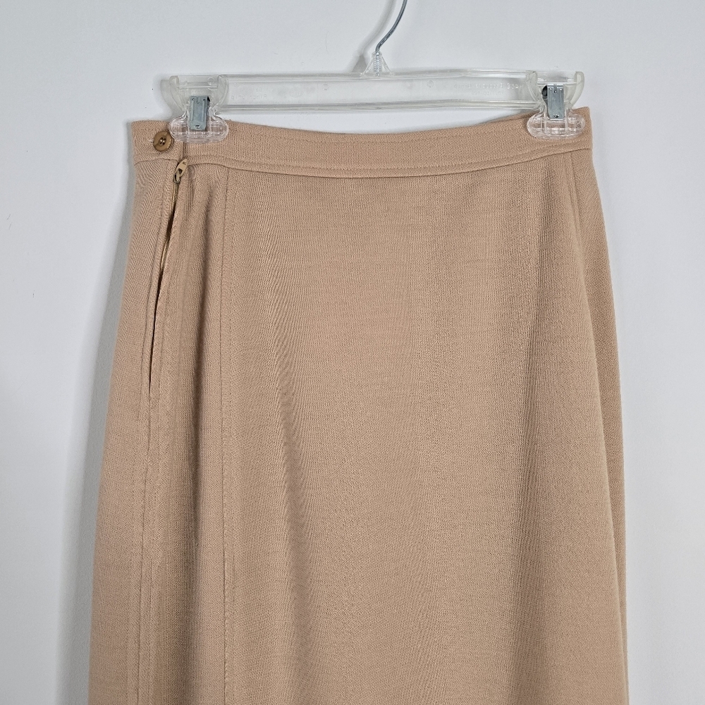 Vintage Givenchy Sport Camel Pleated Hem Maxi Skirt Size 10 Wool Blend - Picture 9 of 14